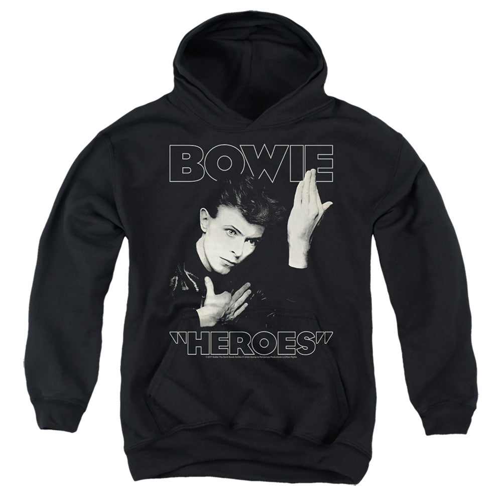 AN OFFCIALLY LICENSED DAVID BOWIE HEROES COVER YOUTH HOODIE BLACK