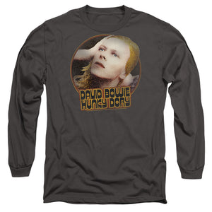 AN OFFCIALLY LICENSED DAVID BOWIE HUNKY DORY CIRCLE MEN'S LONG SLEEVE T-SHIRT CHARCOAL