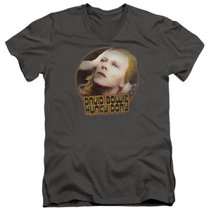 AN OFFCIALLY LICENSED DAVID BOWIE HUNKY DORY CIRCLE MEN'S V-NECK T-SHIRT CHARCOAL