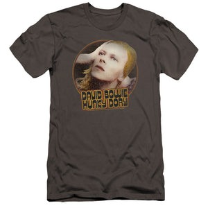 AN OFFCIALLY LICENSED DAVID BOWIE HUNKY DORY CIRCLE MEN'S PREMIUM SLIM FIT T-SHIRT CHARCOAL