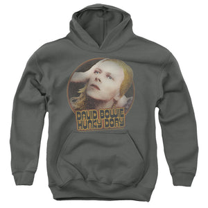 AN OFFCIALLY LICENSED DAVID BOWIE HUNKY DORY CIRCLE YOUTH HOODIE CHARCOAL