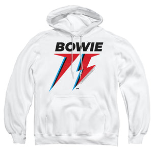 AN OFFCIALLY LICENSED DAVID BOWIE BOWIE 75 LOGO ADULT UNISEX PULLOVER HOODIE WHITE