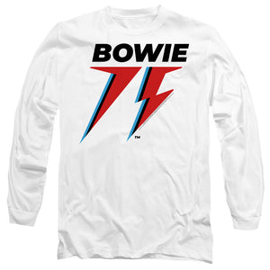 AN OFFCIALLY LICENSED DAVID BOWIE BOWIE 75 LOGO MEN'S LONG SLEEVE T-SHIRT WHITE