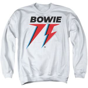 AN OFFCIALLY LICENSED DAVID BOWIE BOWIE 75 LOGO ADULT UNISEX CREWNECK SWEATSHIRT WHITE