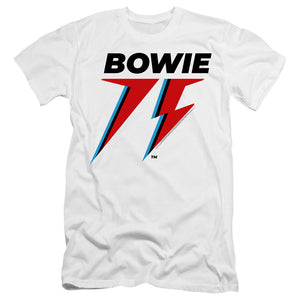 AN OFFCIALLY LICENSED DAVID BOWIE BOWIE 75 LOGO MEN'S PREMIUM SLIM FIT T-SHIRT WHITE