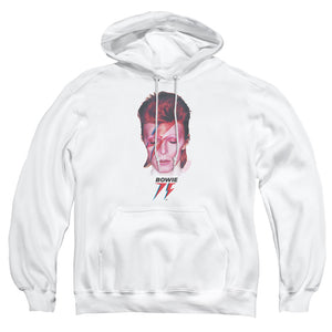AN OFFCIALLY LICENSED DAVID BOWIE ALADDIN SANE 75 ADULT UNISEX PULLOVER HOODIE WHITE
