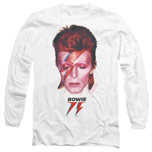 AN OFFCIALLY LICENSED DAVID BOWIE ALADDIN SANE 75 MEN'S LONG SLEEVE T-SHIRT WHITE