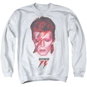 AN OFFCIALLY LICENSED DAVID BOWIE ALADDIN SANE 75 ADULT UNISEX CREWNECK SWEATSHIRT WHITE