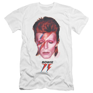 AN OFFCIALLY LICENSED DAVID BOWIE ALADDIN SANE 75 MEN'S PREMIUM SLIM FIT T-SHIRT WHITE