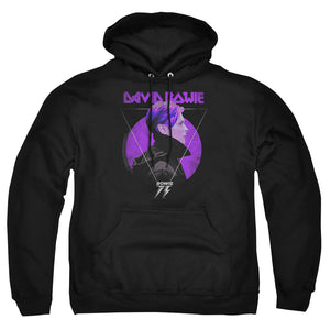 AN OFFCIALLY LICENSED DAVID BOWIE SIDE PROFILE 75 LOGO ADULT UNISEX PULLOVER HOODIE BLACK