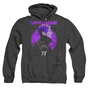 AN OFFCIALLY LICENSED DAVID BOWIE SIDE PROFILE 75 LOGO ADULT UNISEX HEATHER PULLOVER HOODIE BLACK