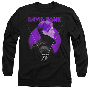 AN OFFCIALLY LICENSED DAVID BOWIE SIDE PROFILE 75 LOGO MEN'S LONG SLEEVE T-SHIRT BLACK