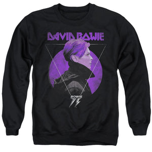 AN OFFCIALLY LICENSED DAVID BOWIE SIDE PROFILE 75 LOGO ADULT UNISEX CREWNECK SWEATSHIRT BLACK