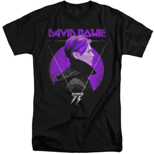 AN OFFCIALLY LICENSED DAVID BOWIE SIDE PROFILE 75 LOGO MEN'S TALL FIT T-SHIRT BLACK
