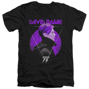 AN OFFCIALLY LICENSED DAVID BOWIE SIDE PROFILE 75 LOGO MEN'S V-NECK T-SHIRT BLACK