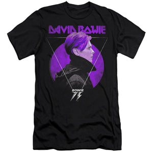AN OFFCIALLY LICENSED DAVID BOWIE SIDE PROFILE 75 LOGO MEN'S PREMIUM SLIM FIT T-SHIRT BLACK
