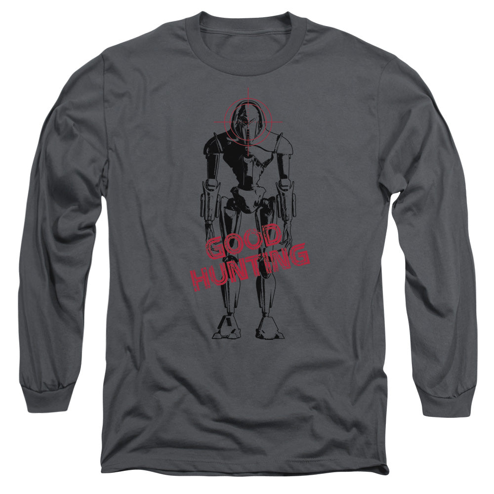 AN OFFCIALLY LICENSED BSG GOOD HUNTING MEN'S LONG SLEEVE T-SHIRT CHARCOAL