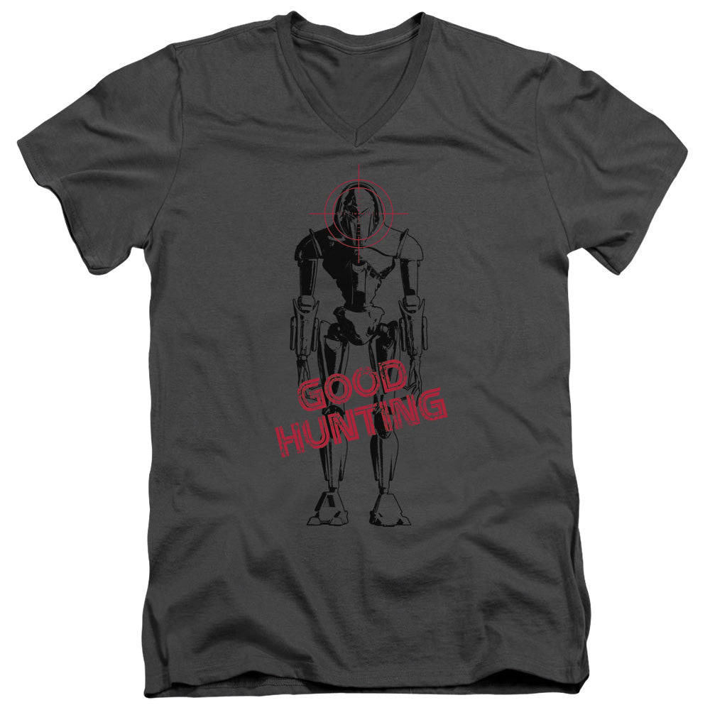 AN OFFCIALLY LICENSED BSG GOOD HUNTING MEN'S V-NECK T-SHIRT CHARCOAL