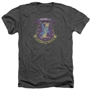 AN OFFCIALLY LICENSED BSG PRIMAS BADGE MEN'S HEATHER T-SHIRT CHARCOAL