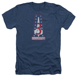 AN OFFCIALLY LICENSED BSG VIGILANTES BADGE MEN'S HEATHER T-SHIRT NAVY