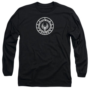 AN OFFCIALLY LICENSED BSG GALACTICA BADGE MEN'S LONG SLEEVE T-SHIRT BLACK