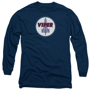 AN OFFCIALLY LICENSED BSG VIPER BADGE MEN'S LONG SLEEVE T-SHIRT NAVY