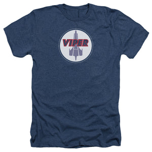 AN OFFCIALLY LICENSED BSG VIPER BADGE MEN'S HEATHER T-SHIRT NAVY