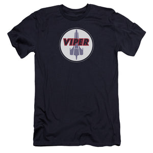 AN OFFCIALLY LICENSED BSG VIPER BADGE MEN'S PREMIUM SLIM FIT T-SHIRT NAVY