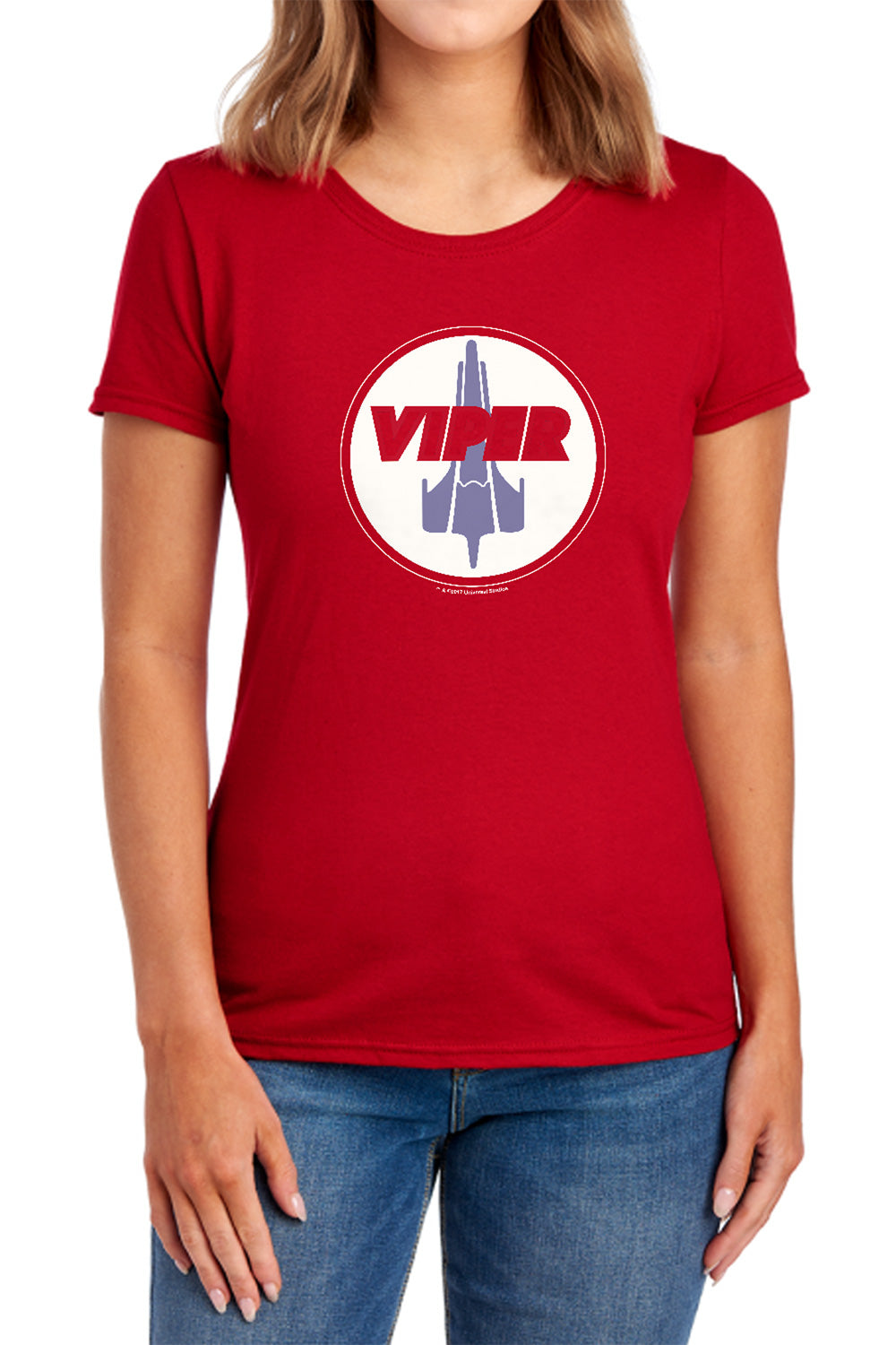 AN OFFCIALLY LICENSED BSG VIPER BADGE WOMEN'S REGULAR FIT T-SHIRT NAVY