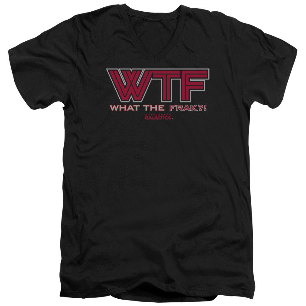 AN OFFCIALLY LICENSED BSG WTF MEN'S V-NECK T-SHIRT BLACK