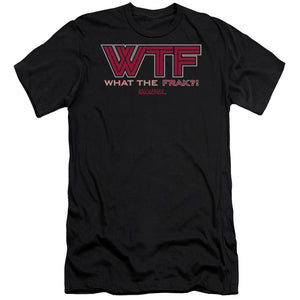 AN OFFCIALLY LICENSED BSG WTF MEN'S PREMIUM SLIM FIT T-SHIRT BLACK