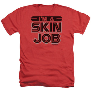 AN OFFCIALLY LICENSED BSG IM A SKIN JOB MEN'S HEATHER T-SHIRT RED