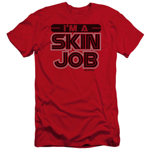 AN OFFCIALLY LICENSED BSG IM A SKIN JOB MEN'S PREMIUM SLIM FIT T-SHIRT RED