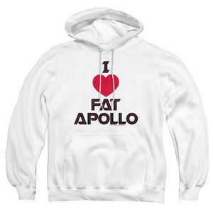 AN OFFCIALLY LICENSED BSG I HEART FAT APOLLO ADULT UNISEX PULLOVER HOODIE WHITE