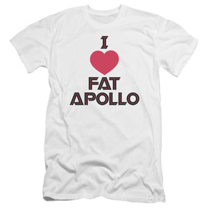 AN OFFCIALLY LICENSED BSG I HEART FAT APOLLO MEN'S PREMIUM SLIM FIT T-SHIRT WHITE