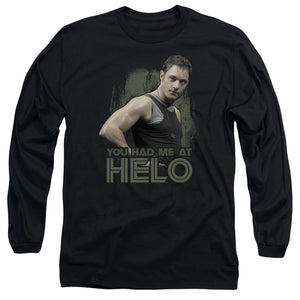 AN OFFCIALLY LICENSED BSG HAD ME AT HELO MEN'S LONG SLEEVE T-SHIRT BLACK