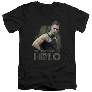 AN OFFCIALLY LICENSED BSG HAD ME AT HELO MEN'S V-NECK T-SHIRT BLACK