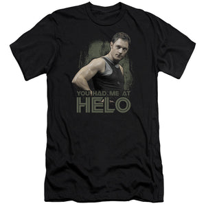 AN OFFCIALLY LICENSED BSG HAD ME AT HELO MEN'S PREMIUM SLIM FIT T-SHIRT BLACK
