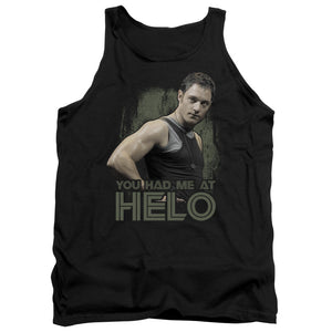 AN OFFCIALLY LICENSED BSG HAD ME AT HELO ADULT UNISEX TANK TOP BLACK