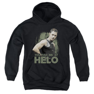 AN OFFCIALLY LICENSED BSG HAD ME AT HELO YOUTH HOODIE BLACK