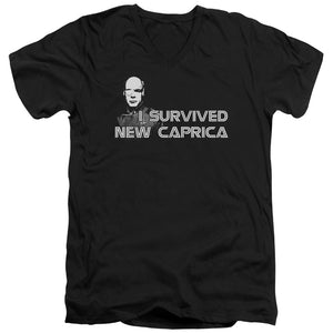 AN OFFCIALLY LICENSED BSG I SURVIVED NEW CAPRICA MEN'S V-NECK T-SHIRT BLACK