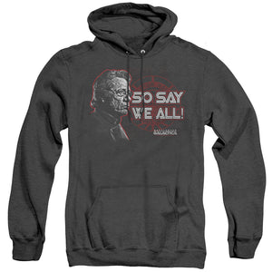 AN OFFCIALLY LICENSED BSG SO SAY WE ALL ADULT UNISEX HEATHER PULLOVER HOODIE BLACK