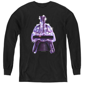 AN OFFCIALLY LICENSED BSG RETRO CYLON HEAD YOUTH LONG SLEEVE T-SHIRT BLACK