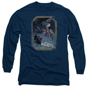 AN OFFCIALLY LICENSED BSG POSTER IRON ON MEN'S LONG SLEEVE T-SHIRT NAVY