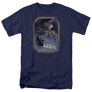 AN OFFCIALLY LICENSED BSG POSTER IRON ON MEN'S REGULAR FIT T-SHIRT NAVY