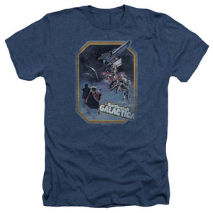 AN OFFCIALLY LICENSED BSG POSTER IRON ON MEN'S HEATHER T-SHIRT NAVY