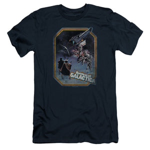 AN OFFCIALLY LICENSED BSG POSTER IRON ON MEN'S PREMIUM SLIM FIT T-SHIRT NAVY
