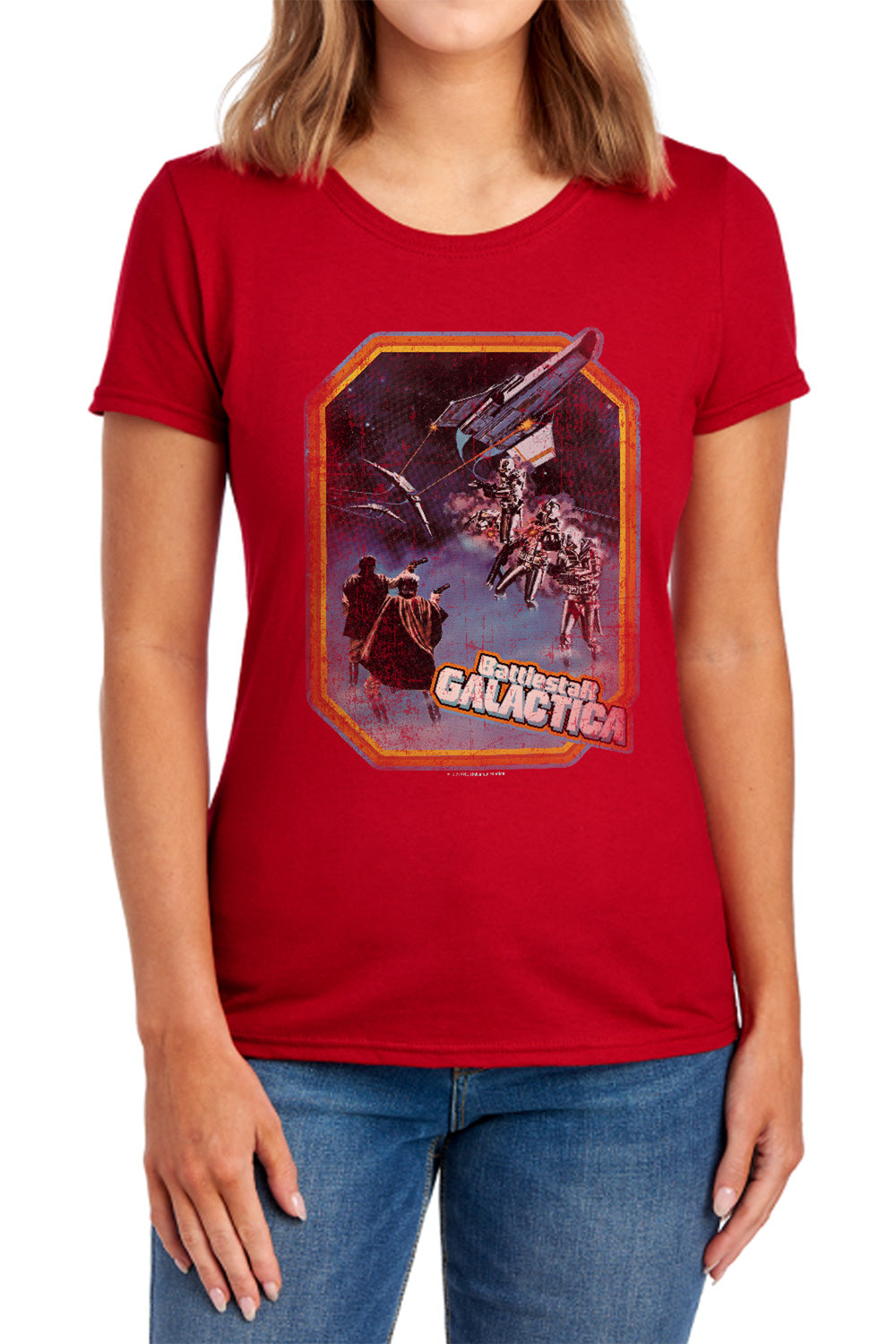 AN OFFCIALLY LICENSED BSG POSTER IRON ON WOMEN'S REGULAR FIT T-SHIRT NAVY