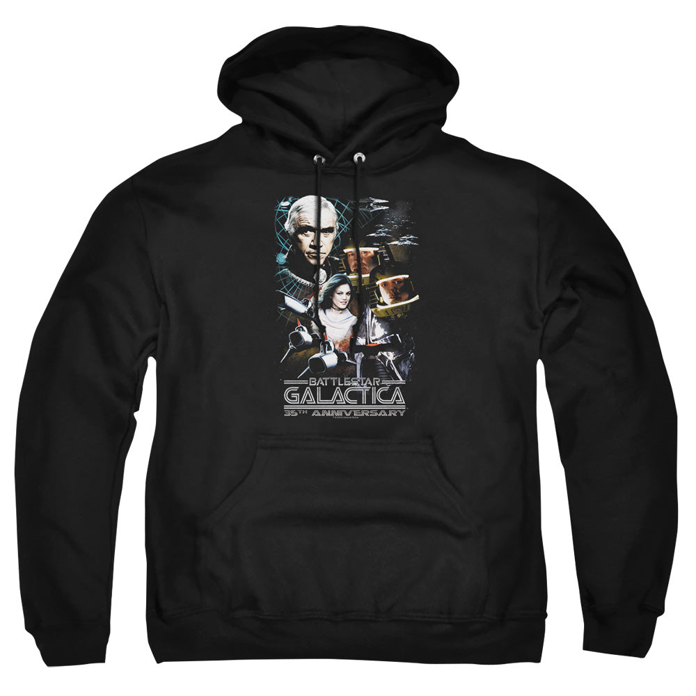 AN OFFCIALLY LICENSED BSG 35TH ANNIVERSARY COLLAGE ADULT UNISEX PULLOVER HOODIE BLACK