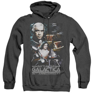 AN OFFCIALLY LICENSED BSG 35TH ANNIVERSARY COLLAGE ADULT UNISEX HEATHER PULLOVER HOODIE BLACK